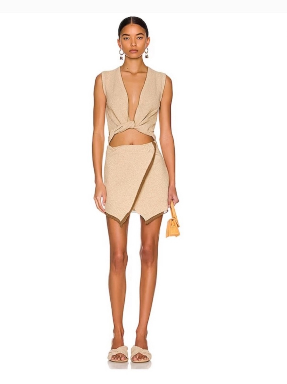 Jacquemus Beige Textured Wrap Mini Skirt
